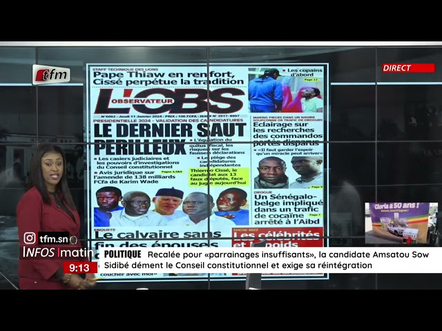 Unes de l'Obs & RECORD présenté par Sokhna Natta Mbaye - Infos Matin du 11 Janvier 2024