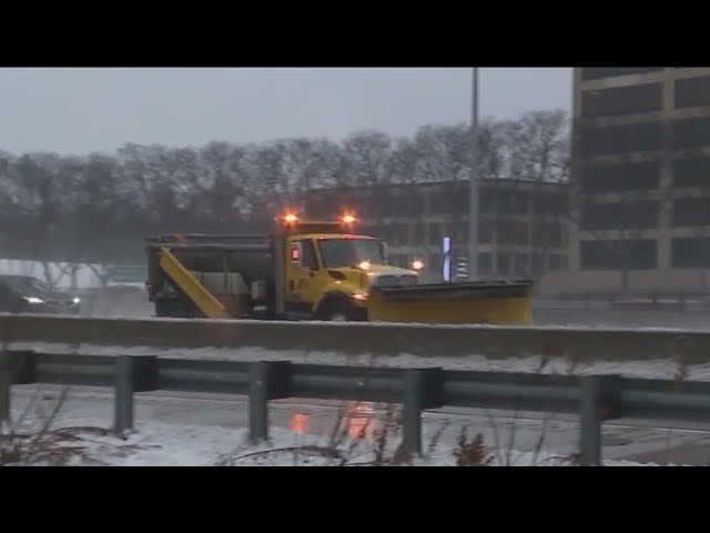 Illinois Tollway plow trucks fight winter storm