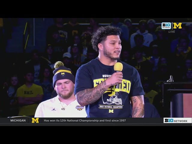 RB Blake Corum speaks Michigan National Championship Celebration