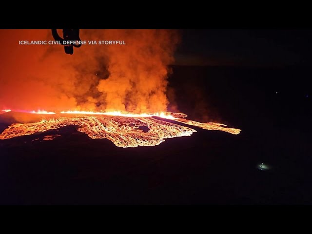 Lava approaches town as Icelandic volcano erupts