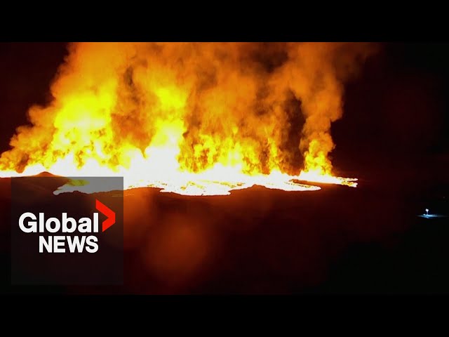 Icelandic volcano spews fountains of lava after "emergency" alert for nearby town