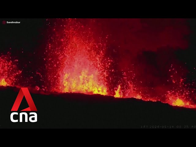 Buildings catch fire after Iceland volcano erupts