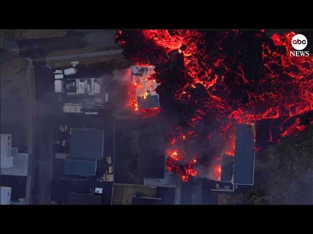 Drone footage shows lava setting houses on fire in Iceland