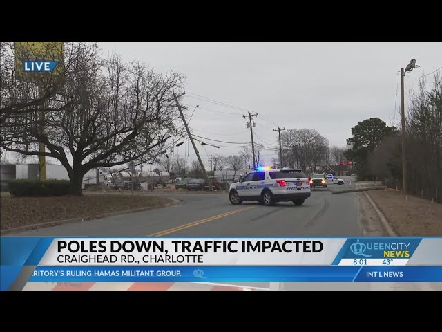 Dump truck strikes power pole, knocks out power in NE CLT