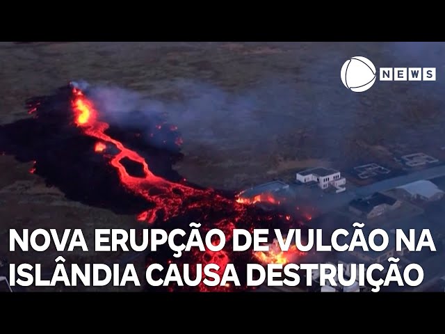 Nova erupção de vulcão destrói residências na Islândia