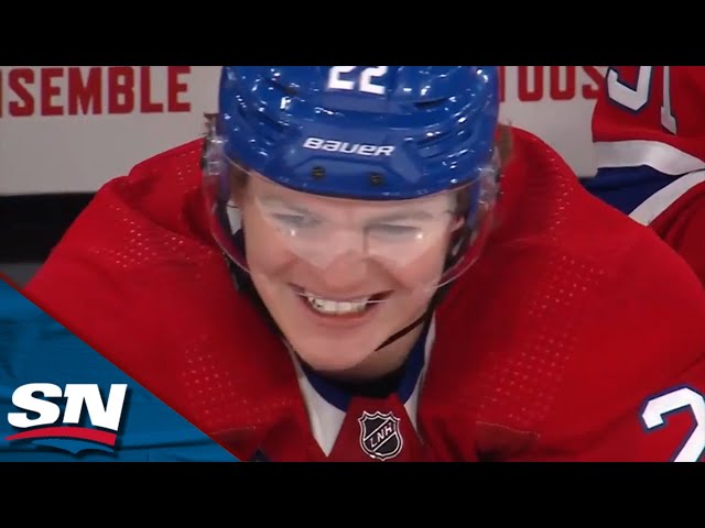 Cole Caufield snipes it top corner on the powerplay past Avalanche's Alexandar Georgiev