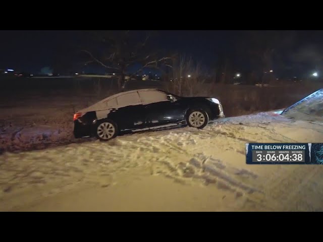 Roads covered in snow around the Denver metro