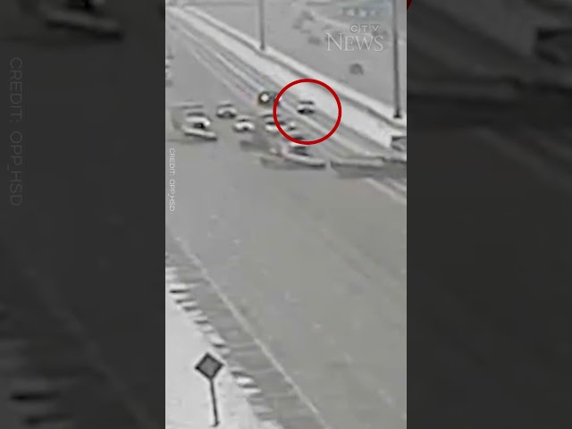 Car slams into row of snow plows on Toronto's Highway 427 #shorts