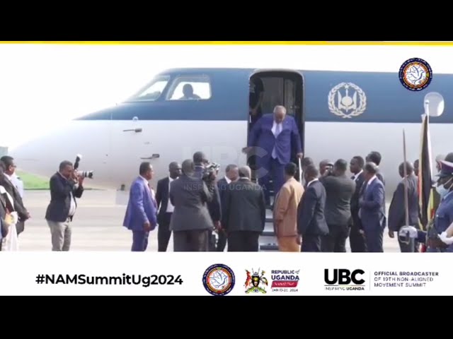 President of Djibouti, H.E Ismail Omar arriving at Entebbe Airport for the 19th NAM Summit 2024.