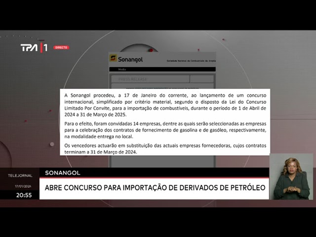 SONANGOL abre concurso para importação de derivados de Petróleo