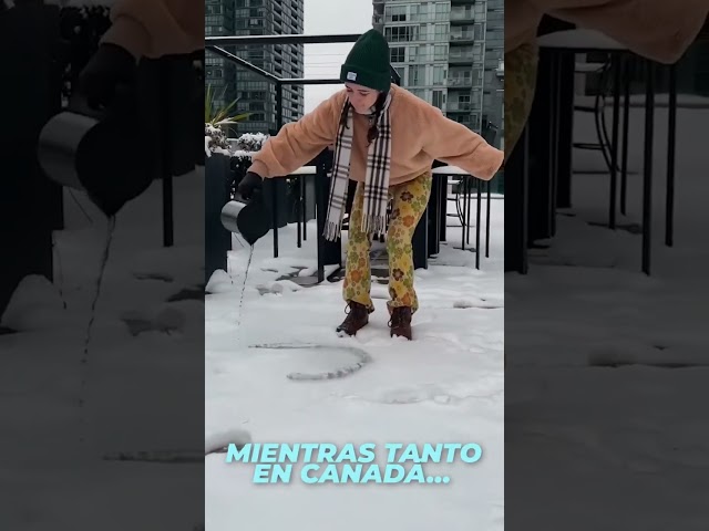 ¡Mira cómo se congela el agua por el frío de Canada!