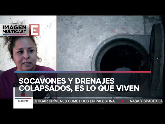 Vecinos de la colonia ampliación Casas Alemán afectados por socavón y drenaje colapsado