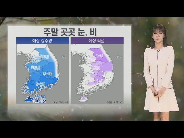 [날씨] 주말 흐리고 눈·비…강원 영동 40㎝ 넘는 큰 눈 / 연합뉴스TV (YonhapnewsTV)