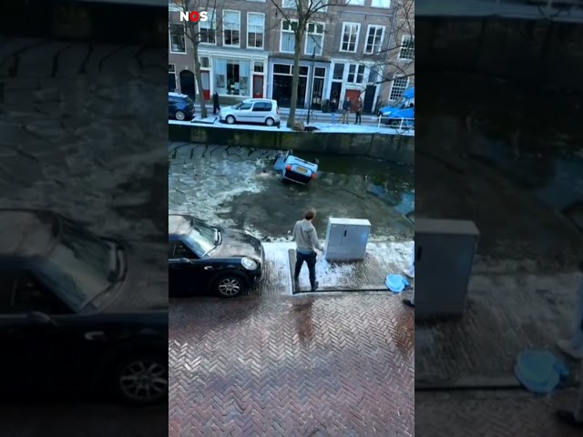 ⁣Student redt vrouw uit te water geraakte auto in Delft #nos #nieuws