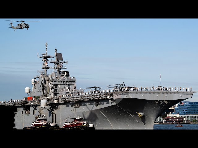 On board the USS Bataan warship, anchored off the Mediterranean coastline