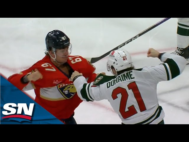 Panthers' William Lockwood Helped Off Ice After Dropping Gloves With Wild's Brandon Duhaim