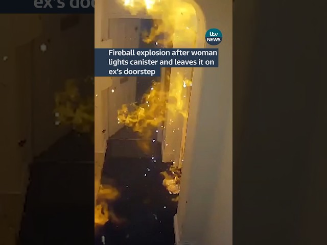 Fireball explosion after woman lights canister and leaves it on ex’s doorstep #itvnews #explosion