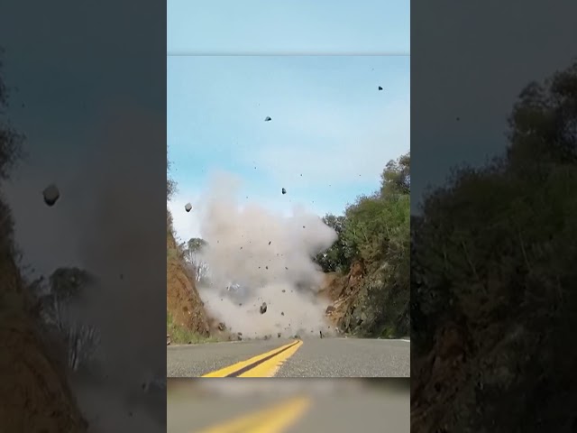 Bye, bye boulders! Detonation crews clear roadway after rockslide. #shorts