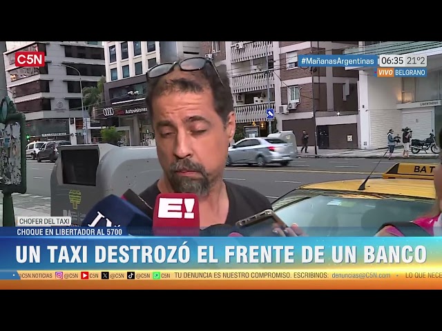 CHOQUE en BELGRANO: UN TAXI se INCRUSTÓ en el FRENTE de un BANCO tras un CHOQUE