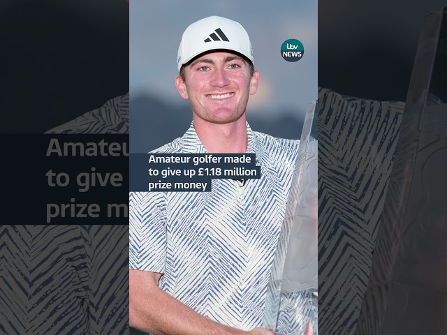 US golfer #nickdunlap will not pocket his £1.18 million prize as he is ineligible #itvnews #golf