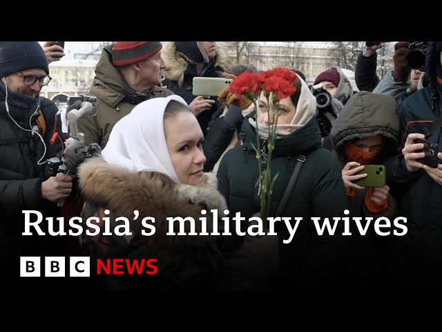 Russian women stage rare protest over husbands at war in Ukraine | BBC News