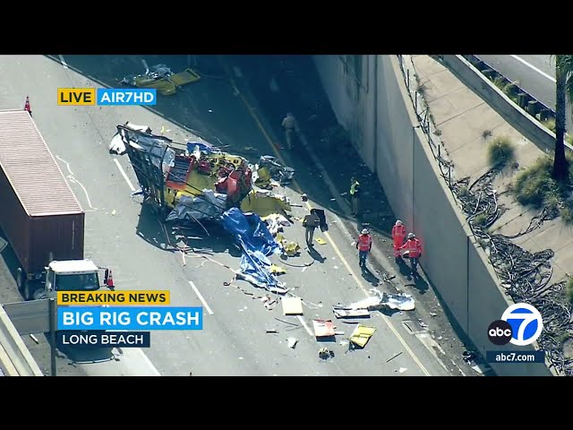 Big rig loses load on NB 710 Freeway in Long Beach, creating major backup near port