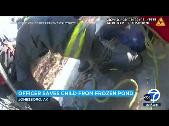 Video shows officer rushing to save child who fell through frozen pond in Arkansas