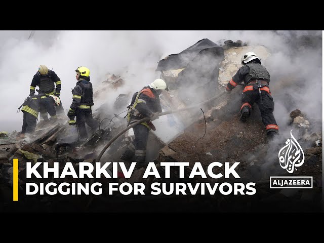 Rescue workers dug through rubble to search for survivors in Kharkiv