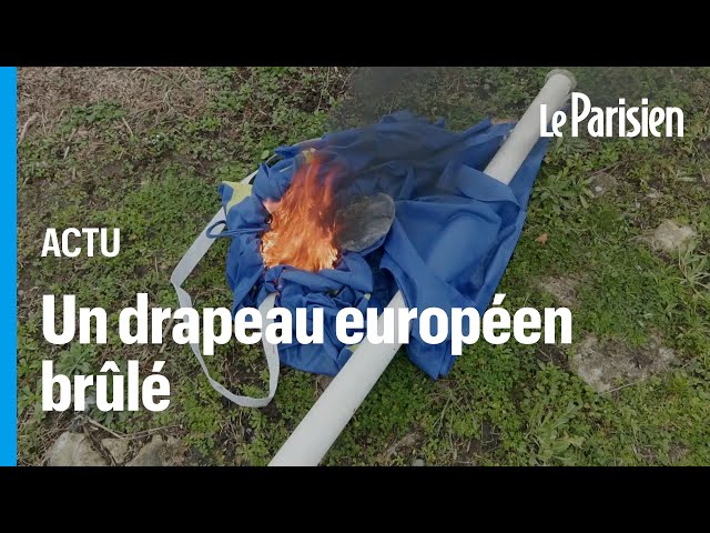 Agen : des agriculteurs en colère brûlent un drapeau européen