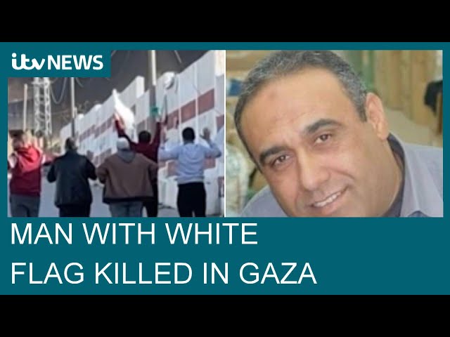 Moment innocent civilian brandishing white flag in Gaza 'safe zone' is shot dead | ITV New