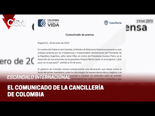 El COMUNICADO de la CANCILLERÍA de COLOMBIA tras los DICHOS de MILEI sobre PETRO