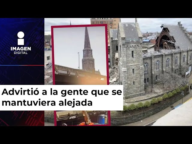 Colapsa torre de una iglesia en EU; graban VIDEO del momento exacto de la caída