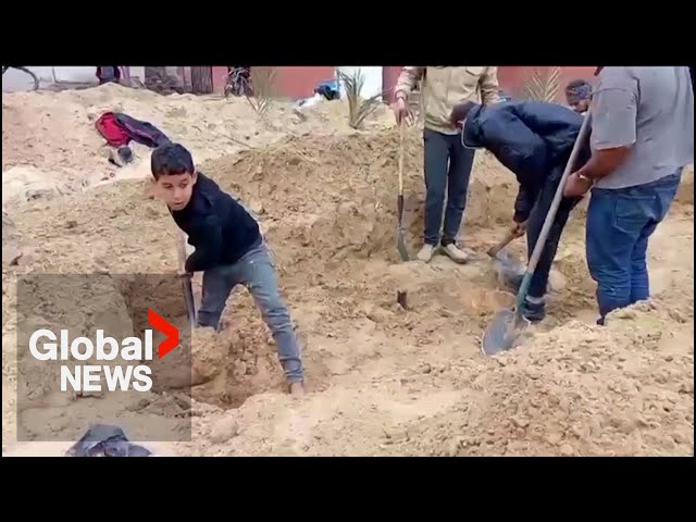 Israel-Gaza: Palestinians dig mass grave inside Khan Younis hospital grounds