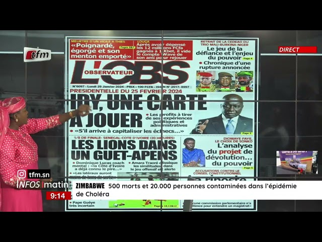 Unes de l'Obs & RECORD présenté par Faty Dieng - Infos Matin du 29 Janvier 2024