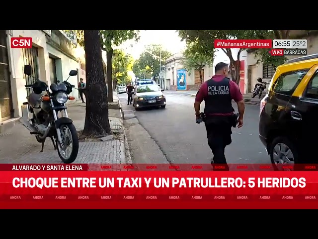 CHOQUE entre un TAXI y un PATRULLERO en BARRACAS: 5 HERIDOS