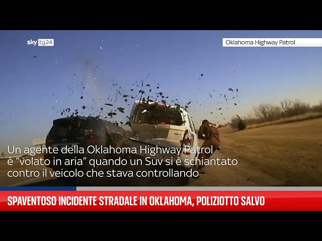 Spaventoso incidente stradale in Oklahoma, poliziotto salvo