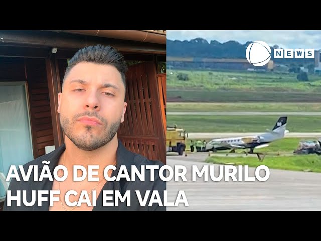 Avião de cantor Murilo Huff cai em vala de aeroporto