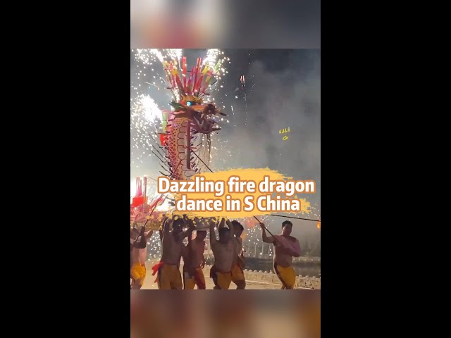 Dazzling performance of fire dragon dance in S China