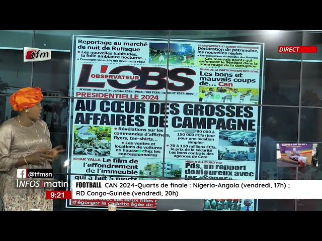 Unes de l'Obs & RECORD présenté par Faty Dieng - Infos Matin du 31 Janvier 2024