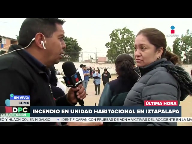 Incendio en la unidad habitacional Tepozanes en Iztapalapa