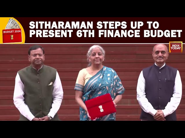 Finance Minister Nirmala Sitharaman Arrives to Present Sixth Budget | Budget 2024 Latest Updates