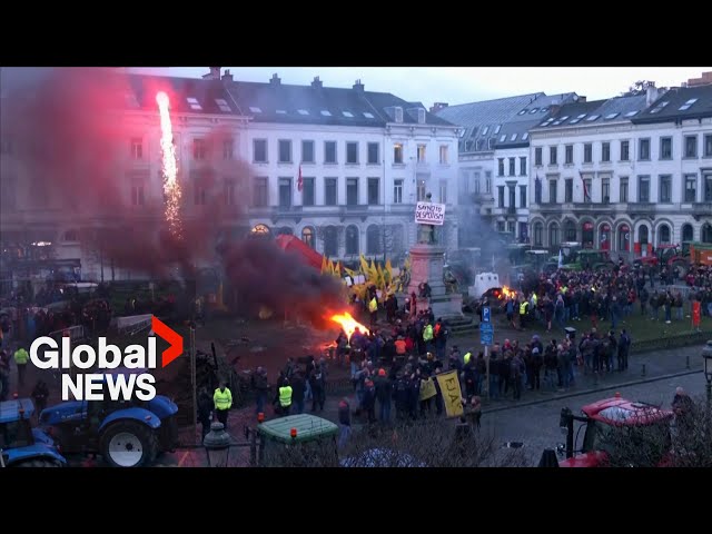 Chaos in Brussels as farmer protesters clash with police in front of European Parliament