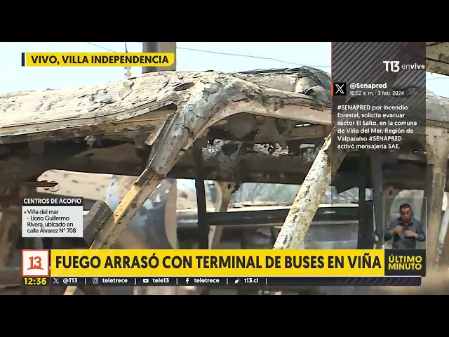 Fuego arrasó con un terminal de buses en Viña del Mar