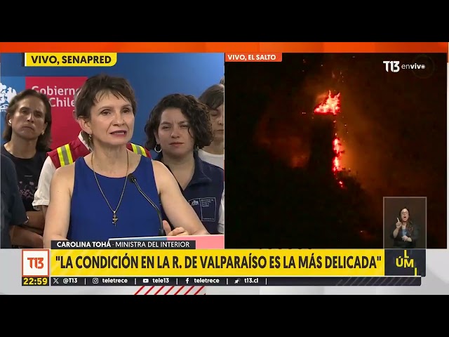 Ministra del Interior Carolina Tohá entrega balance por incendios forestales en zona centro y sur