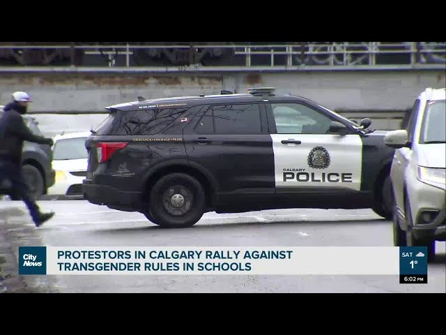 Protestors in Calgary rally against transgender rules in schools