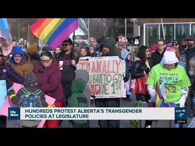 Hundreds protest Alberta's Transgender policies at legislature