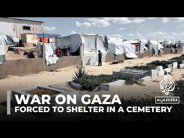 War on Gaza: Palestinian displaced families seek shelter in Rafah cemetery