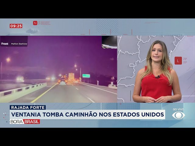 Ventania tomba caminhão nos Estados Unidos