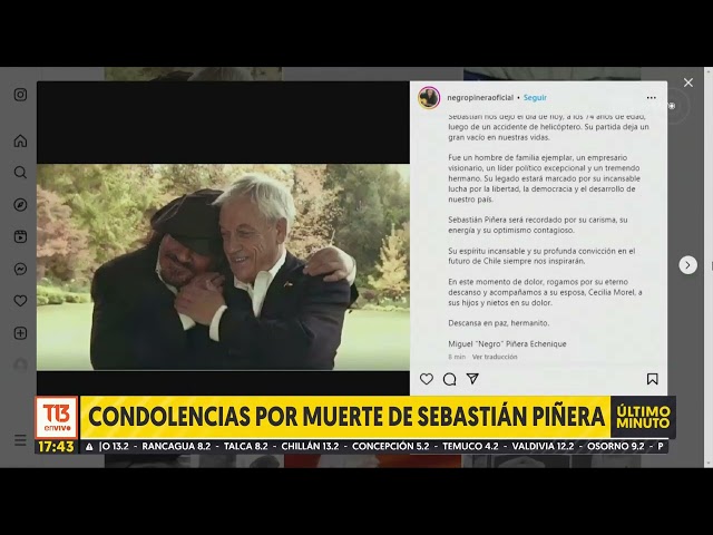 La emotiva despedida de Miguel "Negro" Piñera su hermano Sebastián Piñera