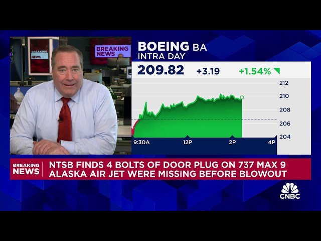 ⁣NTSB finds four bolts of door plug on 737 Max 9 Alaska Air Jet were missing before blowout